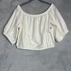 NWT‎ Old Navy Off The Shoulder Crop Top White Elastic Waist 3/4 Puff Sleeve M